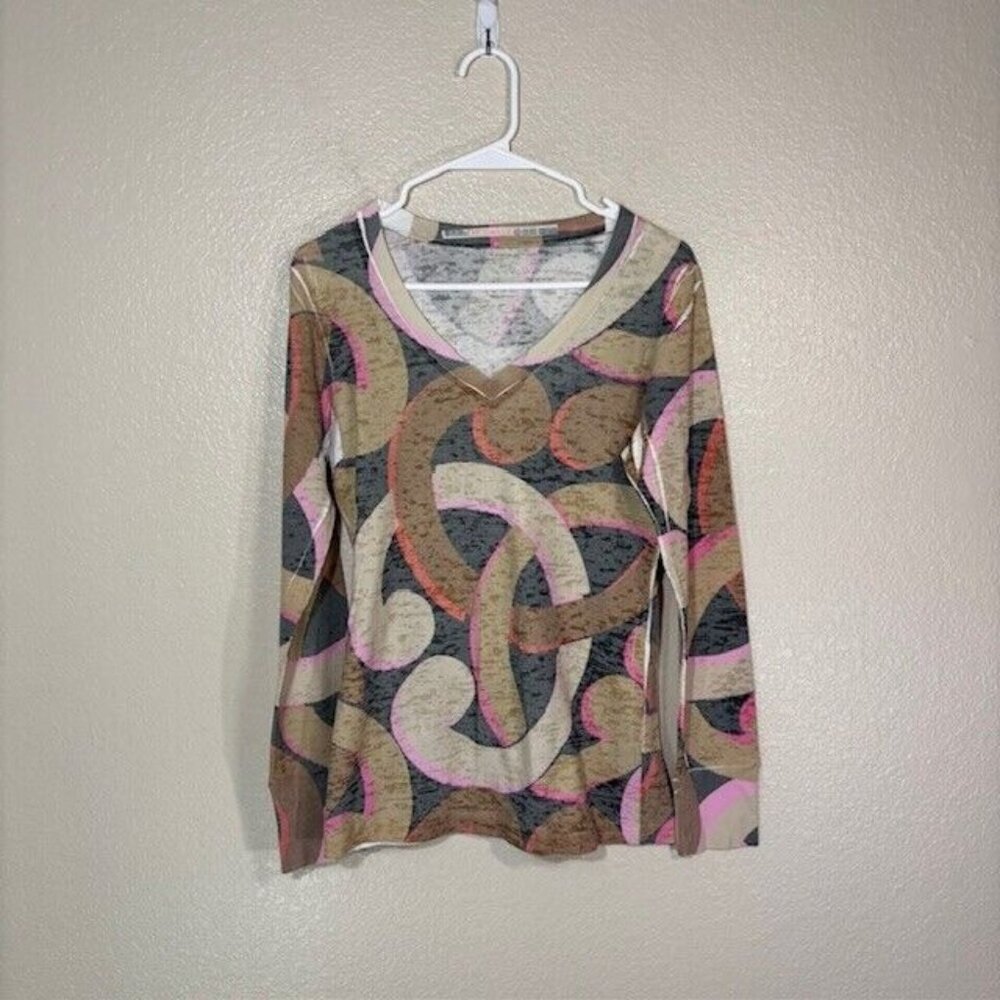 Before and Again Shirt Womens Medium Baby Waffle Thermal V Neck Art BOHO